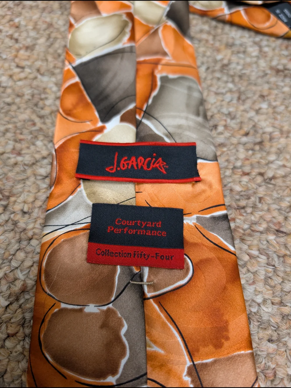 J. Garcia 100% Silk Tie Orange Abstract 